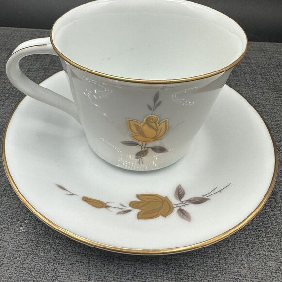 Mid Century Noritake Teacup Saucer Set Gold Rose Windsor 6530 Japan Vintage - Picture 8 of 8